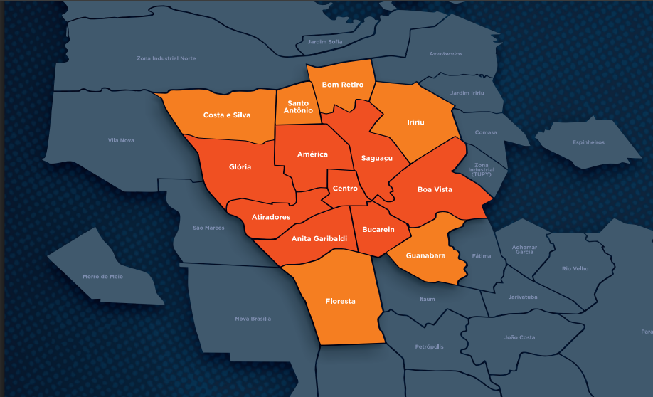 Mapa de Bairros Atendidos em Joinville - Príncipe Imóveis